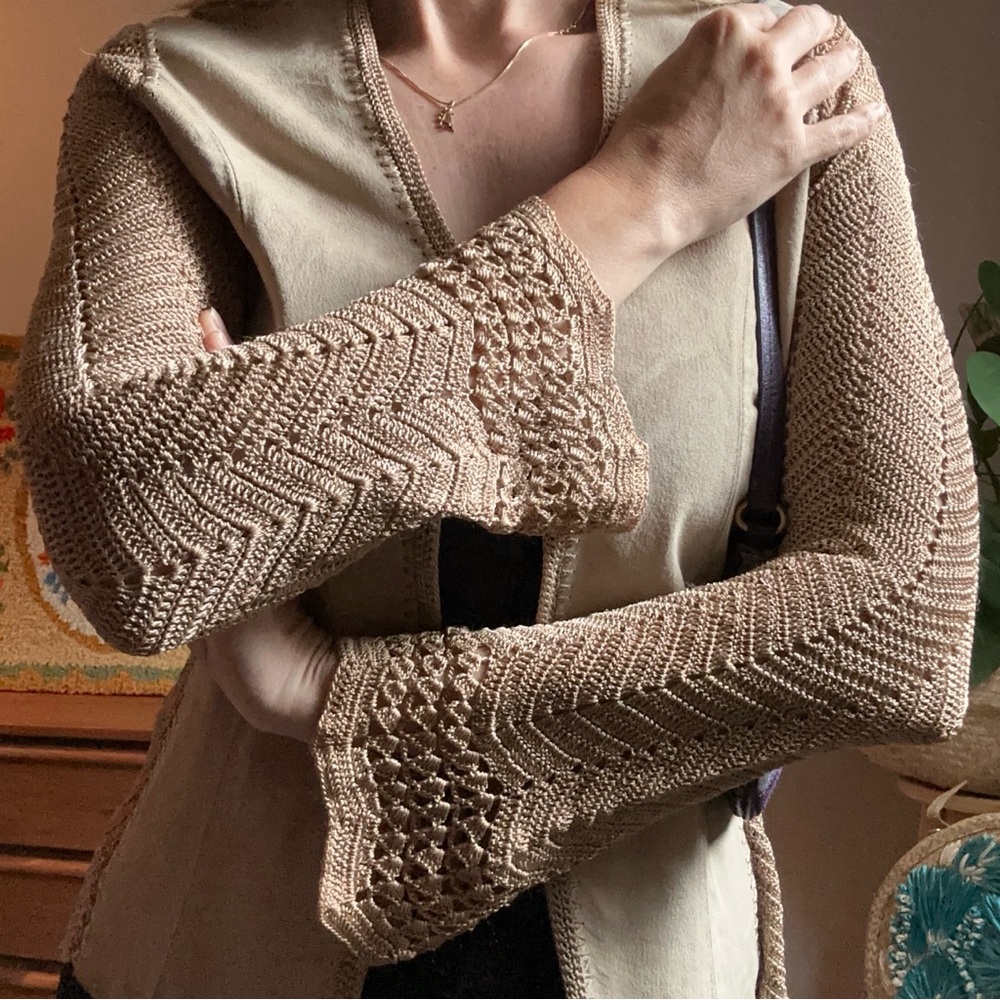 Vintage Danier Crocheted & Leather Y2K V-Neck Top Size US 2-4 Petite